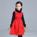 winter red kids dress autumn winter pinafore coats girls dresses fashion pinafore for children flowers appliqued